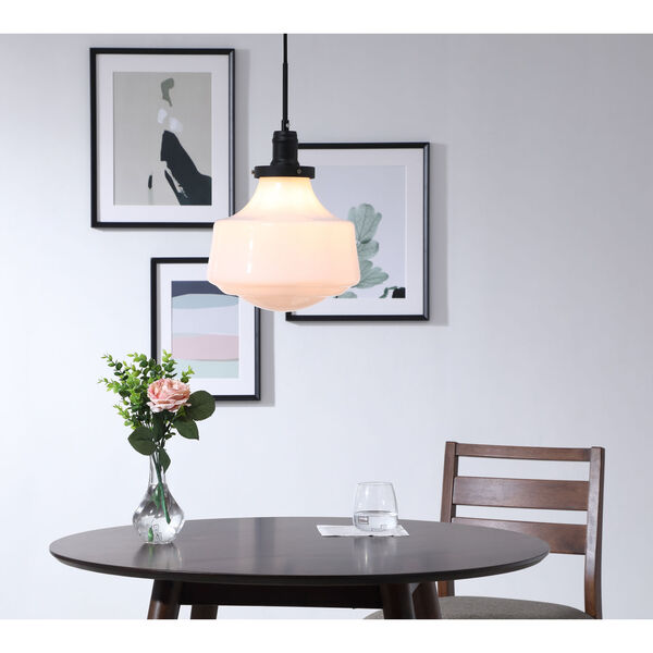 Lyle Black 11-Inch One-Light Pendant with Frosted White Glass, image 2