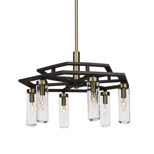 Salinda Espresso and Brass Six-Light Chandelier with Clear Bubble Glass, image 1