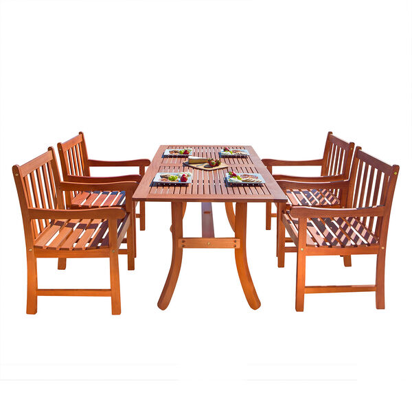 Malibu Outdoor 5-piece Wood Patio Dining Set with Curvy Leg Table, image 1