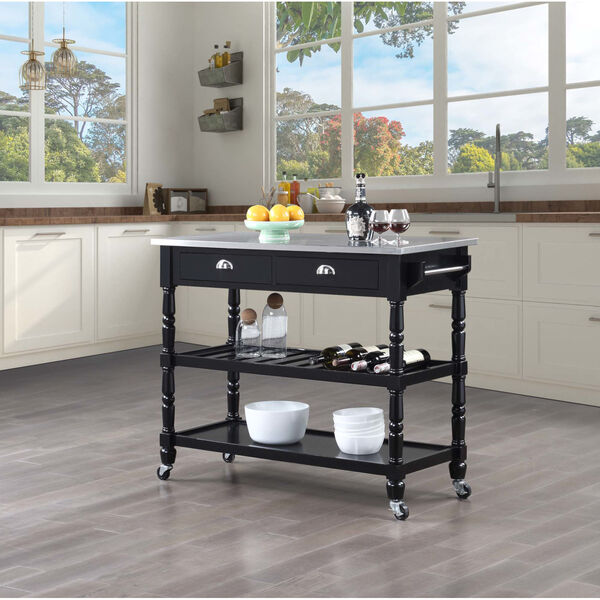 French Country 3 Tier Stainless Steel Kitchen Cart with Drawers, image 1