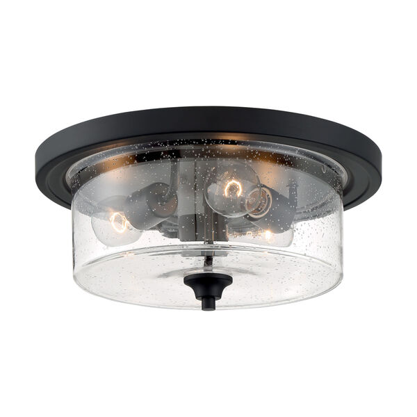 Bransel Matte Black Three-Light Flush Mount with Clear Seeded Glass, image 4