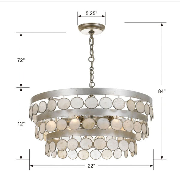 Coco 22-Inch Antique Silver Six-Light Chandelier, image 2