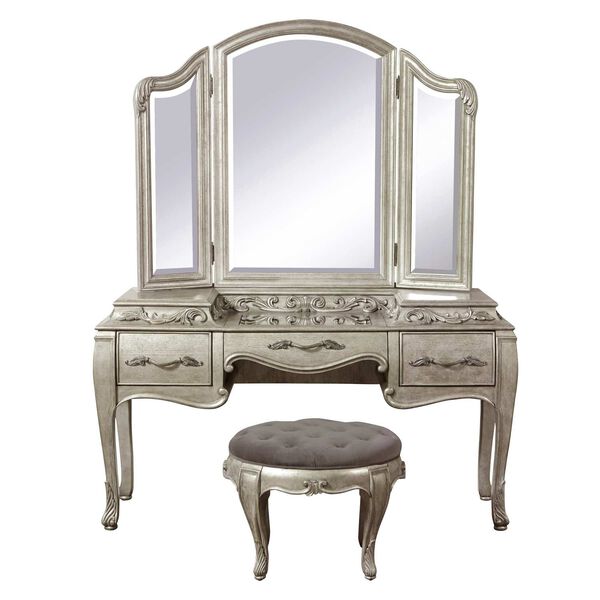 Rhianna Brown Three Drawer Vanity with Mirror and Stool, image 1