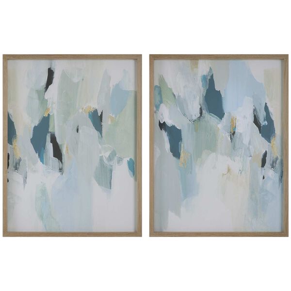 Seabreeze Blue Abstract Framed Canvas Prints, Set of Two, image 2
