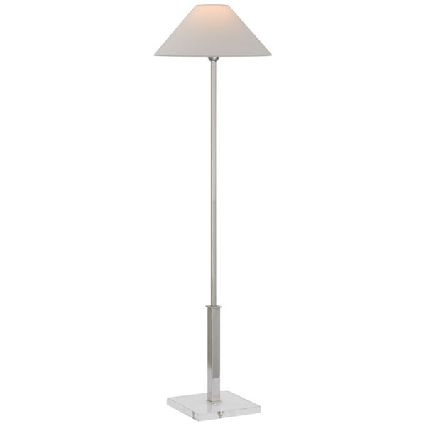 Asher Floor Lamp in Polished Nickel and Crystal with Linen Shade by J. Randall Powers, image 1