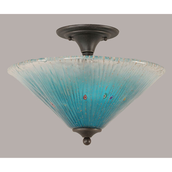 Dark Granite 16-Inch Two Light Semi-Flush with Teal Crystal Glass, image 1