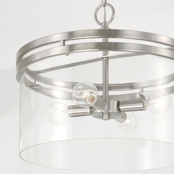 Fuller Brushed Nickel Four-Light Semi Flush Mount with Clear Glass, image 3