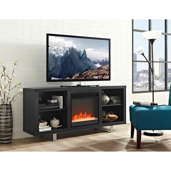 58-Inch Simple Modern Fireplace TV Console - Black, image 1