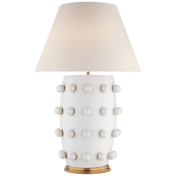 Linden Large Table Lamp in Plaster White with Linen Shade by Kelly Wearstler, image 1