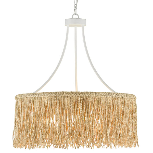 Samoa Gesso White and Abaca Rope Three-Light Chandelier, image 2