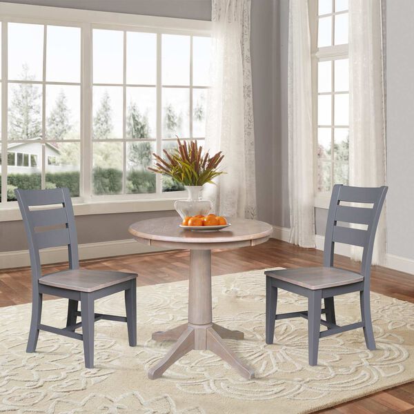 Parawood I Washed Gray Clay Taupe 30-Inch  Round Top Pedestal Table with Two Chairs, image 2