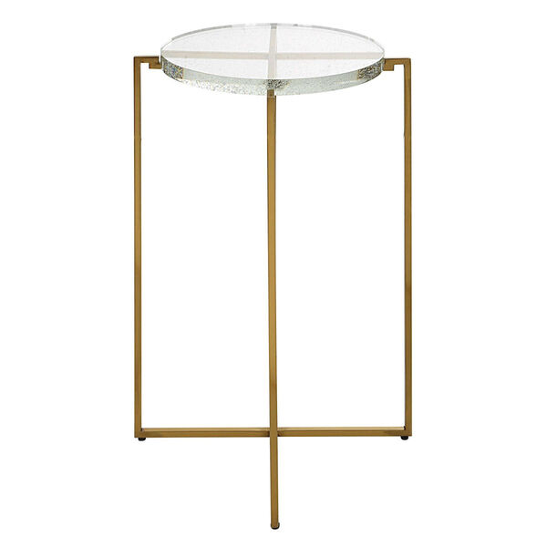 Star Crossed Brushed Gold Accent Table with Seeded Glass Top, image 5