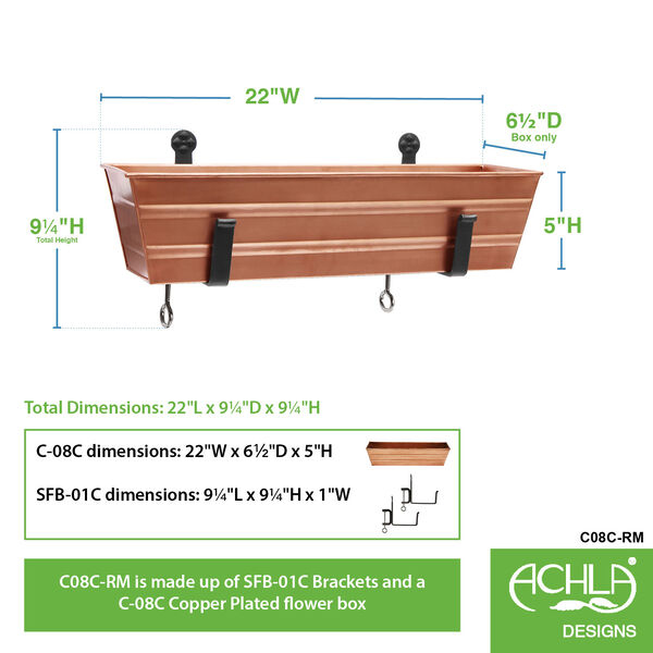 Copper Plated 22-Inch Flower Box with Clamp-On Bracket, image 2