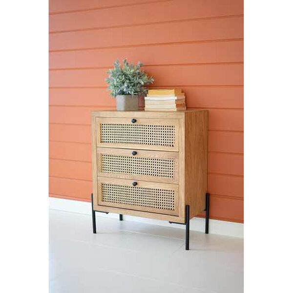 Rattan Wood  Bedside Table with Three Woven Cane Drawers, image 3