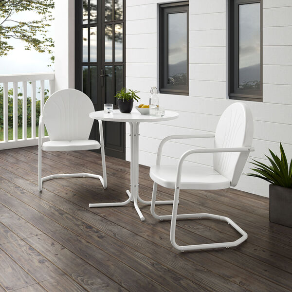 Griffith White Gloss and White Satin Outdoor Bistro Set, Three-Piece, image 1