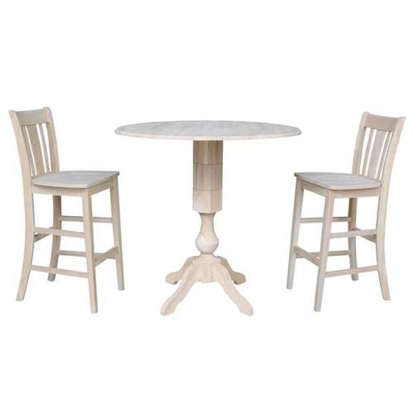 Gray and Beige 42-Inch Round Pedestal Bar Height Table with San Remo Stools, 3-Piece, image 1