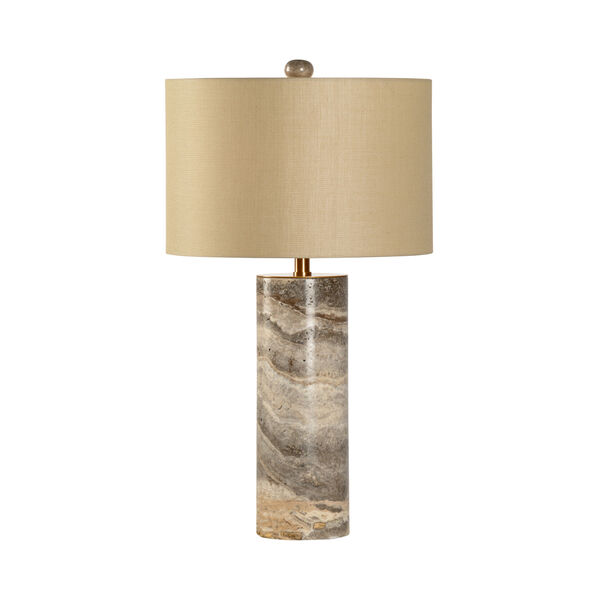 Gray and Brass One-Light Column Table Lamp, image 1