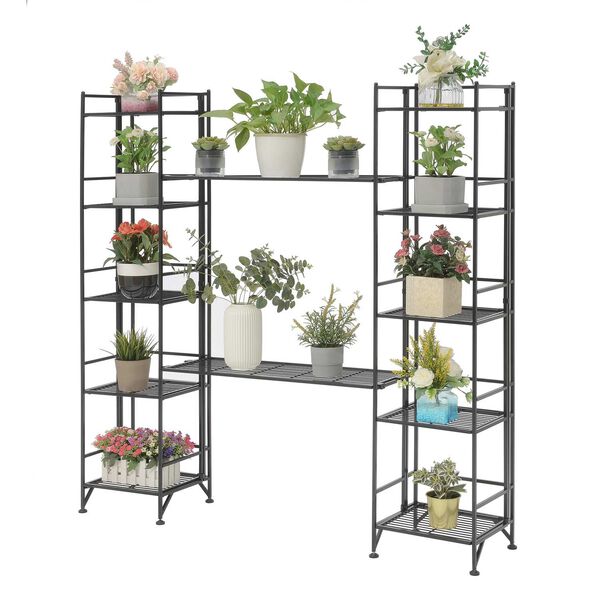 Xtra Storage Black Five-Tier Folding Metal Shelves with Set of Two Deluxe Extension Shelves, image 3