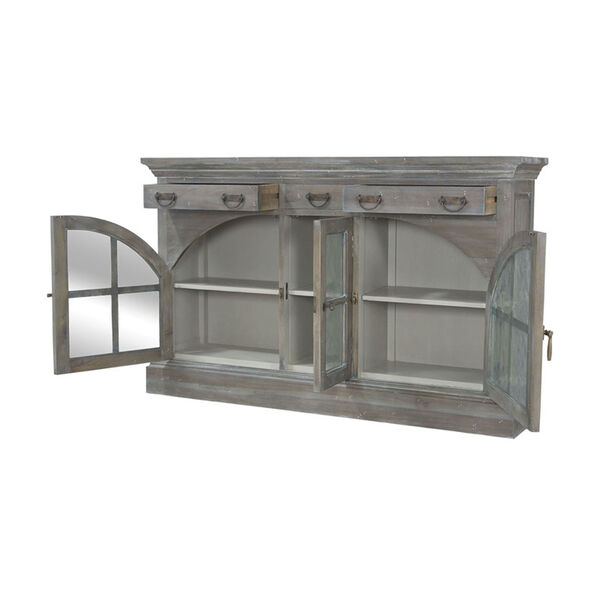 Farmhouse Waterfront Grey Stain China Credenza, image 2