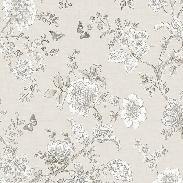 Butterfly Toile Taupe Wallpaper - SAMPLE SWATCH ONLY, image 1