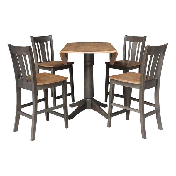 Hickory Washed Coal Round Dual Drop Leaf Counter Height Dining Table with Four Splatback Stools, image 6