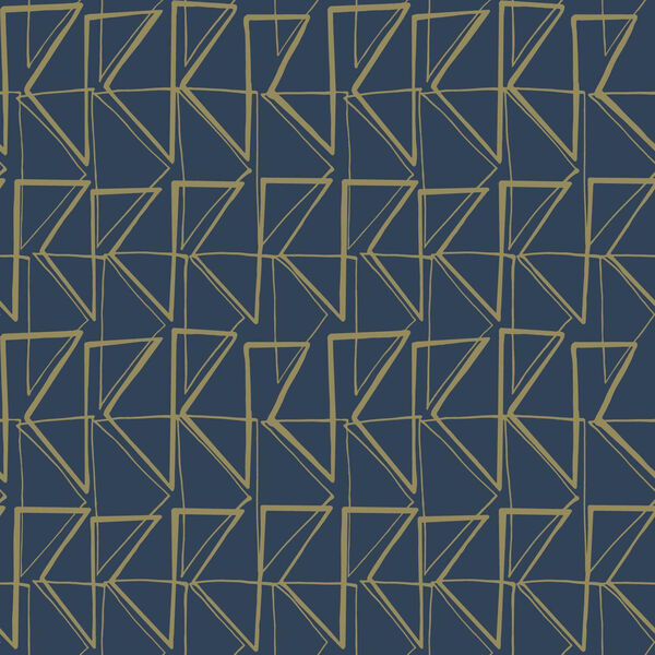 Risky Business III Blue Metallic Gold Love Triangles Peel and Stick Wallpaper - SAMPLE SWATCH ONLY, image 2