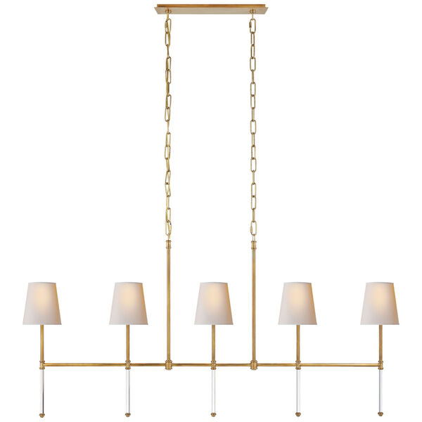 Camille Medium Linear Chandelier in Hand-Rubbed Antique Brass with Natural Paper Shades by Suzanne Kasler, image 1
