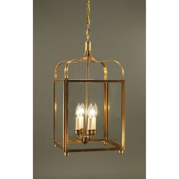 Crown Antique Brass Four-Light Chandelier with Clear Glass, image 1