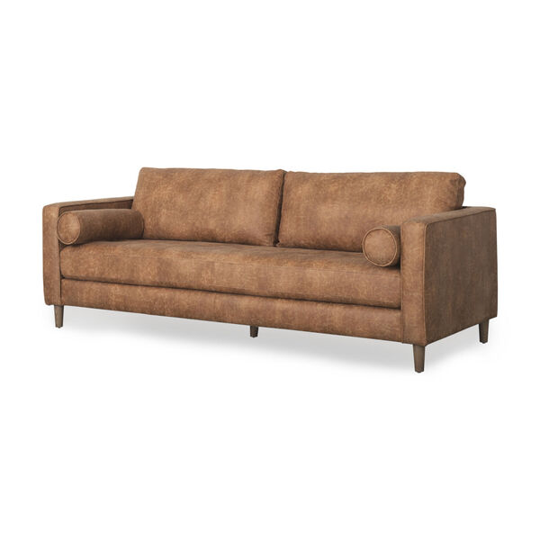 Loretta Cognac Brown Three Seater Sofa with Two Bolster Cushion, image 1