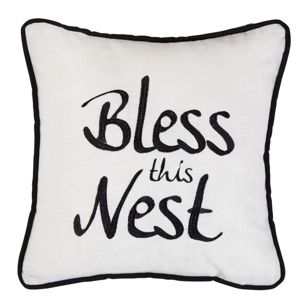 Blackberry White and Black 18 In. X 18 In. Bless the Nest Embroidery Throw Pillow, image 1