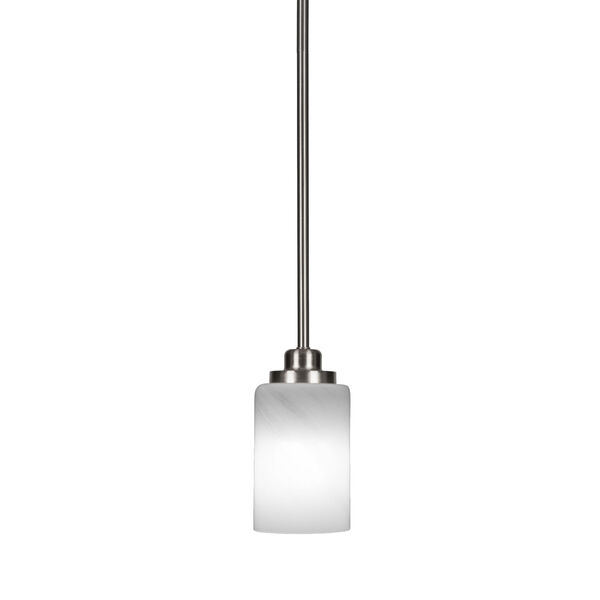 Odyssey Brushed Nickel Four-Inch One-Light Mini Pendant with White Marble Glass Shade, image 1