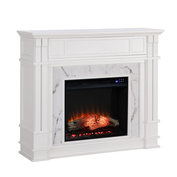Highgate White Faux Cararra Marble Electric Media Fireplace, image 5