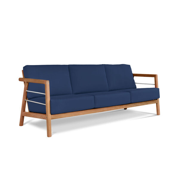 Aalto Natural Teak Deep Seating 86-Inch Outdoor Sofa with Sunbrella Navy Blue Cushion, image 1