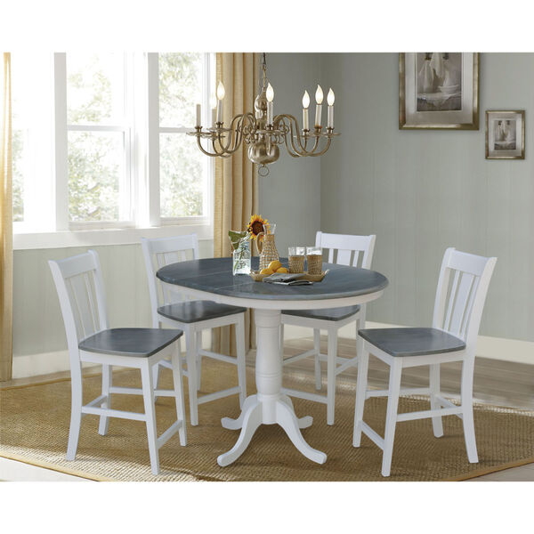 San Remo White and Heather Gray 36-Inch Round Extension Dining Table With Four Counter Height Stools, Five-Piece, image 2
