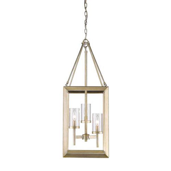 Smyth White Gold Three-Light Pendant with Clear Glass Shade, image 1