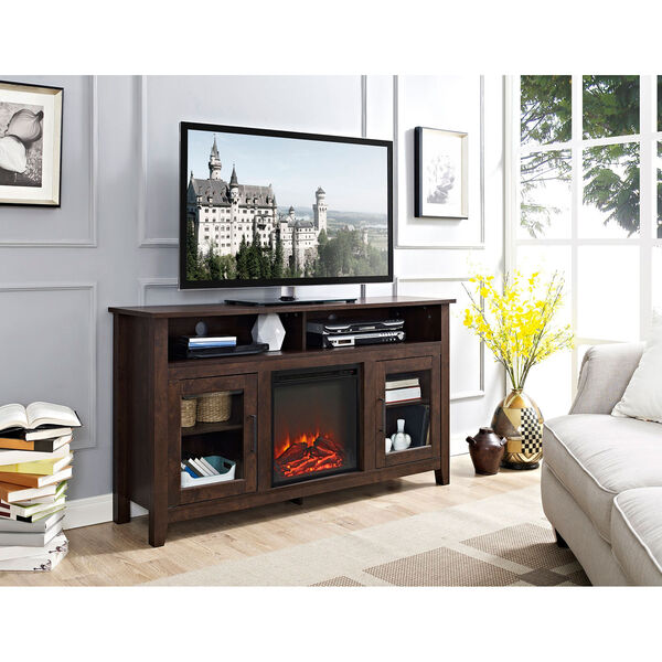 58-Inch Wood Highboy Fireplace Media TV Stand Console - Traditional Brown, image 1