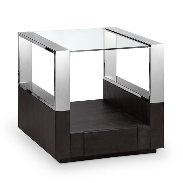 Revere Contemporary Graphite Glass Top End Table with Storage, image 1