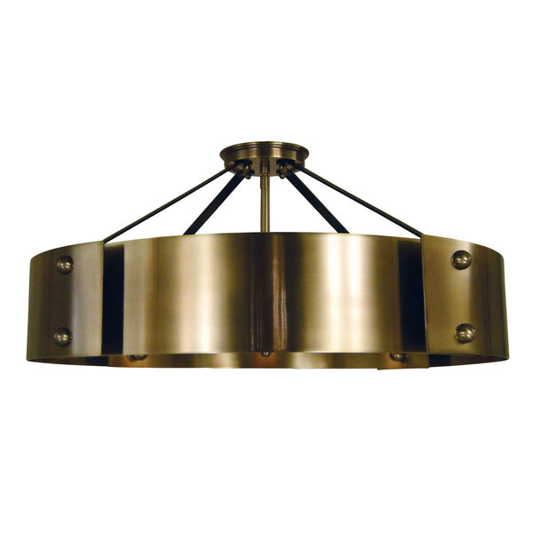 Lasalle Antique Brass with Matte Black Accents 24-Inch Eight-Light Semi Flush Mount, image 1