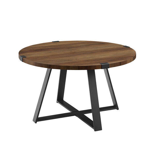 Rustic Oak and Black Round Coffee Table, image 1