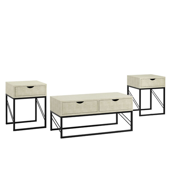 Off White and Black Coffee Table and Side Table Set, 3-Piece, image 2