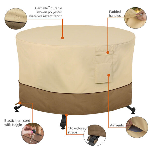 Ash Pebble and Bark Round Patio Fire Pit Table Cover, image 4