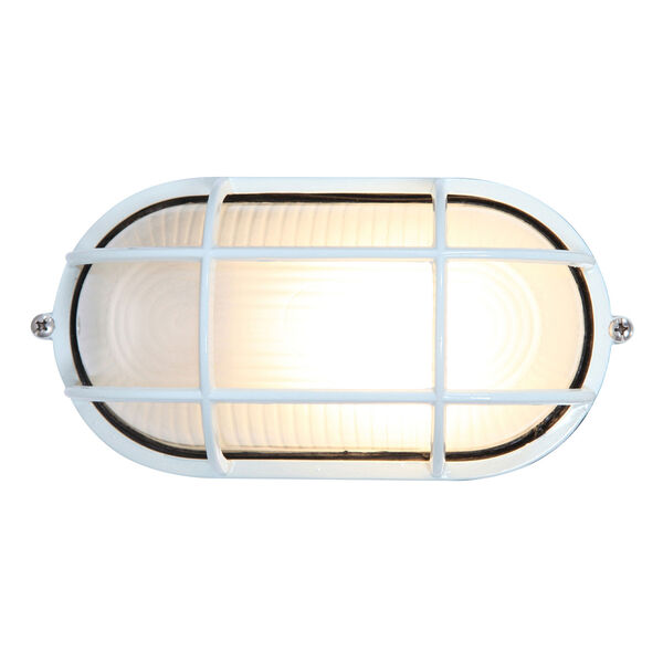 Nauticus White One-Light Outdoor Wall Mount with Frosted Glass and Metal Cage, image 1