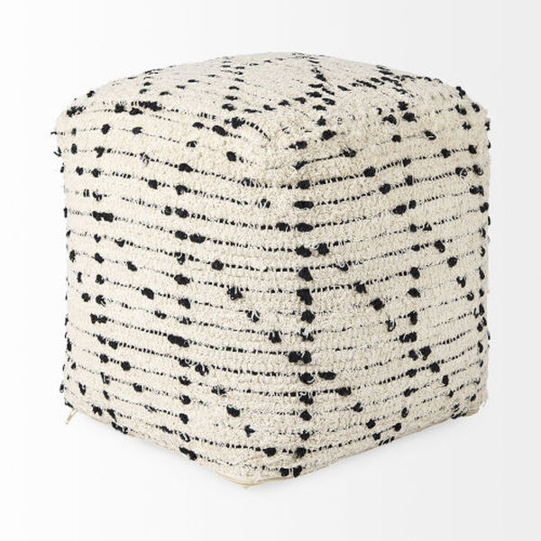 Aarohi Cream and Black Patterned Pouf, image 3
