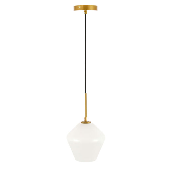 Gene Brass Eight-Inch One-Light Mini Pendant with Frosted White Glass, image 3