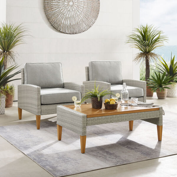 Capella Gray Outdoor Wicker Chair Set - Coffee table and Two Chair, image 1