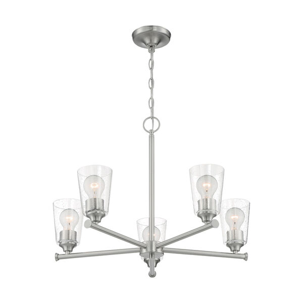 Bransel Brushed Nickel Five-Light Chandelier with Clear Seeded Glass, image 1