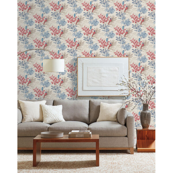 Handpainted  Red and Blue Handpainted Songbird Wallpaper, image 5