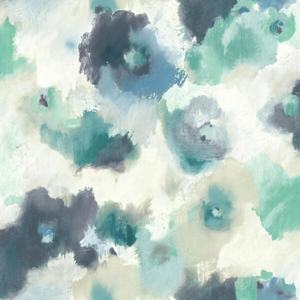 Modern Art Blue Impressionist Floral Wallpaper - SAMPLE SWATCH ONLY, image 1