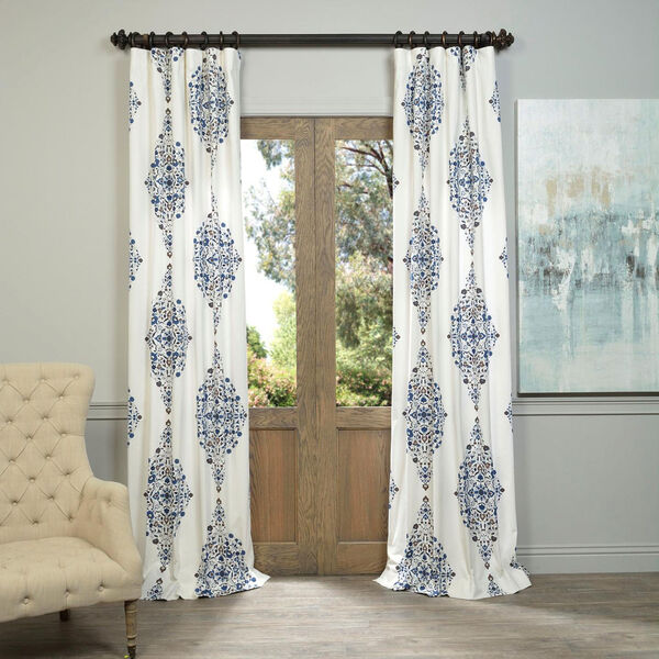 Kerala Blue Printed Cotton Twill Single Panel Curtain 50 x 84, image 1