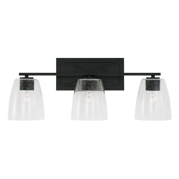 Sylvia Matte Black Three-Light Bath Vanity with Clear Seeded Glass Shades, image 2